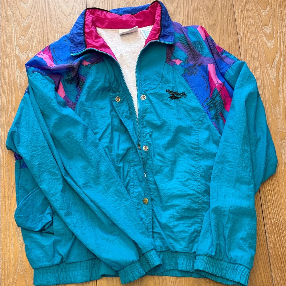 Vintage 1980’s Reebok Turquoise and Magenta Windbreaker